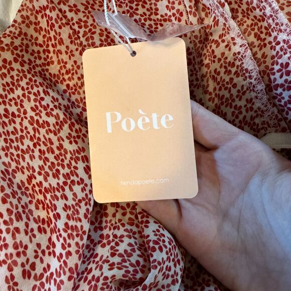 Poeté Chantal Red Floral Ruffle Neck Midi Dress - Picture 6 of 6